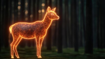Poster - Scenery abstract background concept. A glowing deer silhouette in a mystical forest setting, showcasing vibrant colors.
