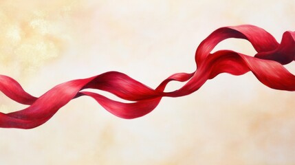 Poster - A flowing ribbon in vibrant red hues dances against a soft, muted background, creating a sense of elegance and movement.