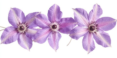 Aufkleber - A detailed close up of clematis flowers, showcasing their intricate beauty and texture, isolated against a white background for clarity and focus on the stunning clematis features.