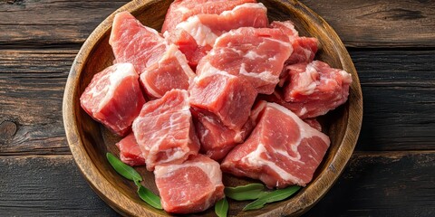 Aufkleber - Fresh raw pork pieces displayed in an isolated setting, showcasing the quality and texture of fresh raw pork for culinary uses and recipes featuring fresh raw pork.