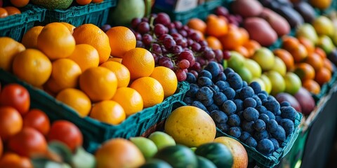 Aufkleber - Vibrant array of fresh fruits and vegetables on display, showcasing healthy eating with organic products. Seasonal produce highlights the charm of a local market and supports small businesses.