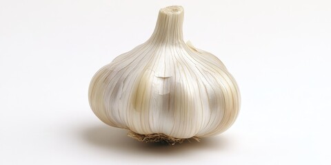 Poster - Garlic, a versatile vegetable ingredient, showcases its rich texture and vibrant color on a pristine white background, highlighting the importance of garlic in culinary creations.
