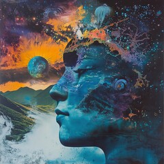 Wall Mural - Cosmic Ocean: A Surreal Portrait of the Mind