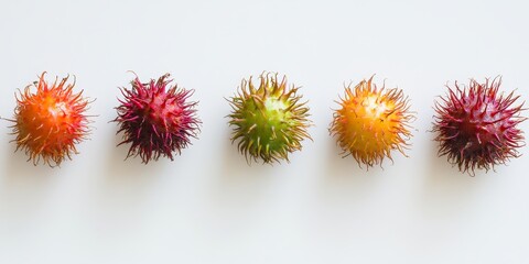 Poster - Rambutan fruits are displayed separately against a white backdrop. The vibrant rambutan fruits stand out vividly, highlighting their unique appearance.