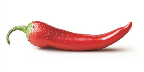 Poster - Vibrant red chili pepper isolated against a white background, showcasing its striking color and texture. This red chili pepper adds a spicy touch to any culinary creation.