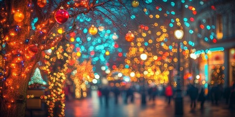 Poster - Festive Christmas illumination captured in this vibrant image, showcasing the enchanting beauty of Christmas illumination through a creative cross filter effect.