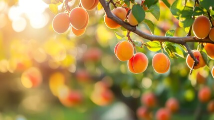 Poster - Lush ripe apricots hang from the branches, showcasing their vibrant color and fresh appearance, illustrating the beauty of ripe apricots in a natural setting.