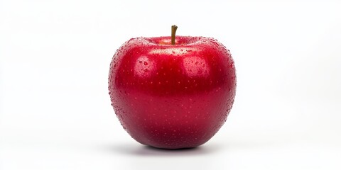 Poster - Isolated red apple on a clean white background, showcasing the vivid color and natural shine of the red apple, perfect for illustrating freshness and health. A stunning red apple captured beautifully.