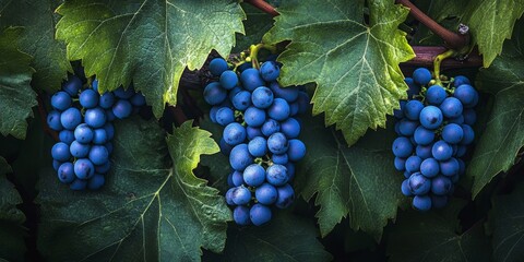 Poster - Wild grapes thrive in shaded areas, showcasing their unique beauty. The wild grapes flourish in nature, creating an enchanting scene in the tranquil shadows of the natural environment.