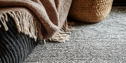 Poster - Close up image showcasing a beautiful, mild patterned carpet, highlighting the intricate design and texture of the carpet, perfect for enhancing interiors with a stunning carpet appearance.