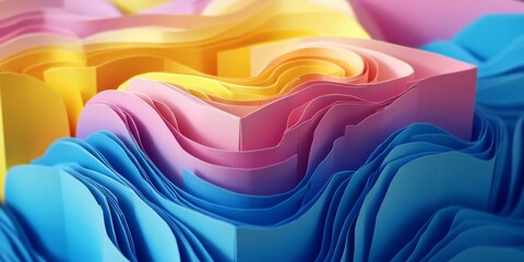 Aufkleber - Colorful folding paper features vibrant shades of blue, yellow, and pink, all meticulously cut into the shape of a box, showcasing the beauty of colorful folding paper artistry.