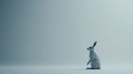 Poster - Captivating white rabbit sculpture minimalist studio art installation contemporary setting side view creative concept
