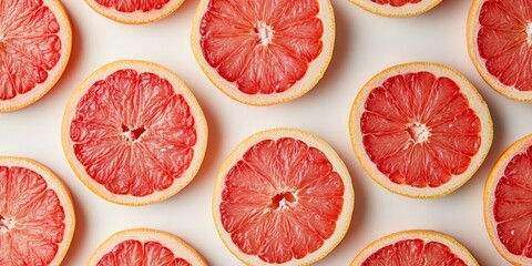 Aufkleber - Top view of vibrant red grapefruit slices arranged beautifully, showcasing the fresh and juicy qualities of red grapefruit. This image highlights the rich color and texture of red grapefruit slices.