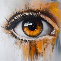 Wall Mural - Close-up Oil Painting of a Brown Eye, Abstract and Expressive