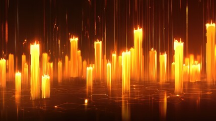 Poster - Financial market display with glowing candlesticks rising on a dark tech-inspired background, representing investments and stock trading.