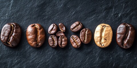 Poster - Collection of coffee beans arranged against a rich, dark roasted backdrop highlights the variety and depth of flavors in these aromatic coffee beans.