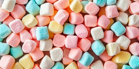 Poster - Colorful mini marshmallows create a vibrant background and delightful texture, perfect for adding a fun and whimsical touch to various design projects involving colorful mini marshmallows.