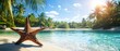© easedesign - a beautiful sunny tropical lagoon and pristine sandy Palm Beach; Background for summer travel banner