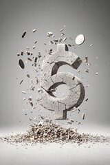 Poster - Interest rate percentage symbol crumbling into pieces, metaphor for economic instability