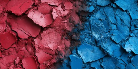 Leinwandbilder - Vibrant red and blue colored clay soil creates a striking contrast, showcasing the unique characteristics of colored clay soil in various artistic and natural applications.