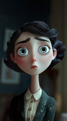 Wall Mural - Digital Painting of a Sad Girl: 3D Rendered Character