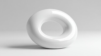 Wall Mural - 3D Render of a Smooth White Torus on a Light Gray Background