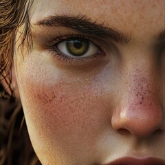 Wall Mural - Close-up Portrait: Freckled Girl's Captivating Gaze