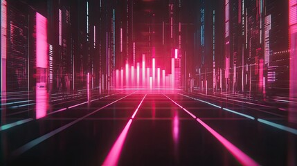 Poster - Neon candlestick graph with a futuristic glow, set against a dark background with data grid overlays. Perfect for financial visuals.