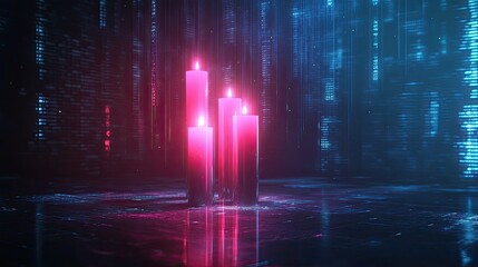 Poster - Neon candlestick graph with a futuristic glow, set against a dark background with data grid overlays. Perfect for financial visuals.