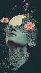 Wall Mural - Surreal Woman and Flowers: A Dreamlike Portrait