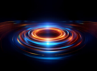Aufkleber - abstract concentric circles of vibrant blue and orange light radiate outwards on a dark background, 