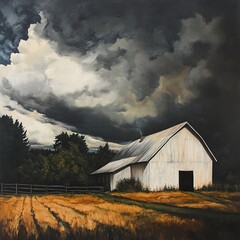 Poster - Stormy Sky over Barn and Field