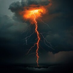 Poster - Captivating electrical energy with dazzling jagged lightning bolts slicing through a foreboding stormy scene  thunderstorm with brilliant flashes of light against a moody atmospheric backdrop
