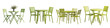 © R Studio - Cozy outdoor dining furniture set with green metal and wood chairs and table perfect for relaxation and alfresco dining on a patio terrace or backyard  Inviting and contemporary design in a natural