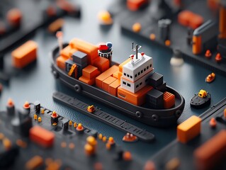 Poster - Intricate Maritime Logistics of an Offshore Logistics Coordinator Managing Supply Chain Shipments at a Bustling Port with Cranes Docks and Streamlined Resource Allocation in a Gritty