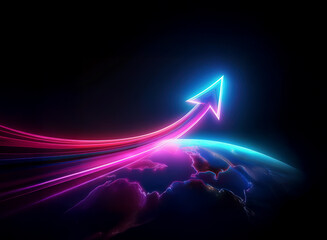 Wall Mural - a vibrant, glowing arrow ascends from earth, symbolizing growth and progress. its neon trail streaks