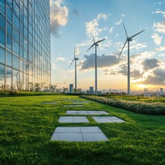 Poster - Renewable energy innovations boosting community collaboration urban landscape photography sustainable environment aerial view industry partnerships