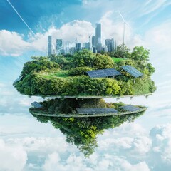 Poster - Sustainable energy innovations urban environment digital art futuristic landscape aerial view renewable energy concept featuring themed energy events