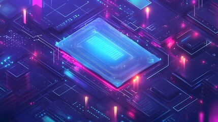 Poster - Abstract Neon Circuit Board Technology Background