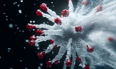 Poster - Digital animation depicting a virus being neutralized, showcasing dynamic interactions between antibodies and pathogens in a vivid, engaging manner.