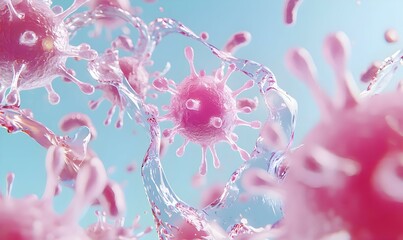Poster - Dynamic animation of a virus being neutralized, showcasing intricate interactions between antibodies and pathogens in a vibrant, scientific visualization.