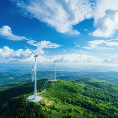 Poster - Renewable energy strategy showcasing global connections at wind farm aerial view nature landscape sustainable development