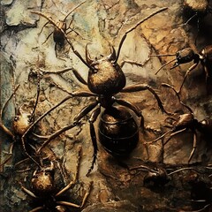 Wall Mural - Ants in Golden Armor: A Macro Painting