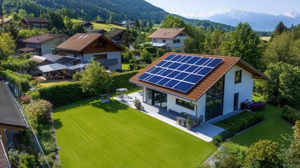Poster - Sustainable energy initiatives promoting user experience in residential homes alpine region digital imagery green environment aerial view solar power concept