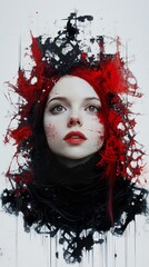 Wall Mural - Crimson Abstract Portrait: A Dramatic Digital Painting