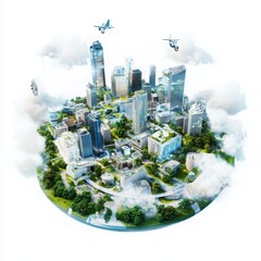 Poster - urban innovation showcase themed events in a smart city digital landscape aerial view futuristic vis