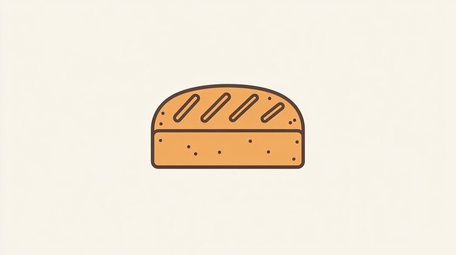 Flat loaf of bread icon, minimal design with clear lines, warm brown tones, simple vector style.