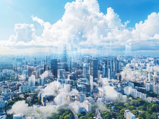 Poster - Innovative smart city development urban environment digital visualization research focus aerial view sustainability concept