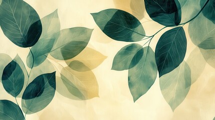 Poster - Minimalist Abstract Overlapping Leaf Design in Soft Color Palette