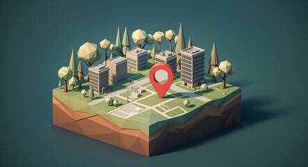 Poster - isometric map model in eco-friendly style . Generative AI
